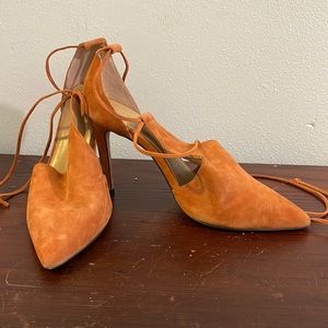 Leather ankle lace up pumps